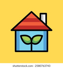 Sustainable living household, energy green house, nature house doodle cartoon, minimalist vector illustration, simple concept, Isolated