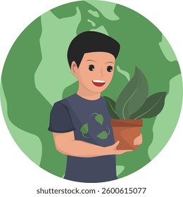 Sustainable Living: A Man Holding a Potted Plant to Promote Greenery and Environmental Conservation