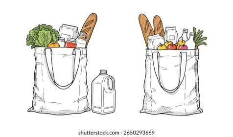 Dicas de vida sustentáveis abraçando hábitos ecológicos com sacolas de compras reutilizáveis cheias de mantimentos