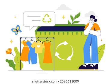 Sustainable Living Vector Illustration featuring Eco Friendly Practices, Wind Turbines Generating Renewable Energy and an Environmentally Green Energy