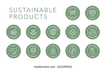 Sustainable made products vector logo badge icons set