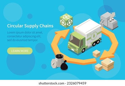 Sustainable manufacturing isometric web banner depicting circular supply chains vector illustration