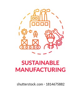 Nachhaltige Produktion roter Farbverlauf-Symbol. Ökologische Fabrikproduktion ohne Abfall. Verantwortungsvolle Entwicklung Idee dünne Linie Illustration. Vektor-Einzelbild-RGB-Farbzeichnung