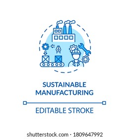 Sustainable Manufacturing Turquoise Concept Icon. Ecoological Factory Production. Responsible Development Idea Thin Line Illustration. Vector Isolated Outline RGB Color Drawing. Editable Stroke