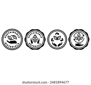 sustainable material icons symbol sign badge round shape vector design simple black white color illustration template