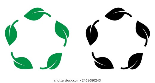 Diseño de Vector de materiales sustentables para empaques. Icono de 4 hojas. Pegatina de color de reciclaje.