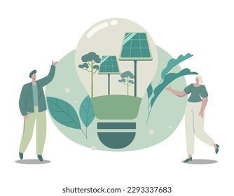 Paneles solares de energía natural sustentable en una bombilla de luz, fuente de energía alternativa, concepto de energía verde limpia a partir de fuentes renovables. Ilustración de diseño de vectores.