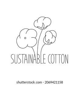 Sustainable organic cotton sign of eco friendly, natural labels for print packaging biodegradable, sustainable products. Vector stock illustration isolated on white background for tag. EPS