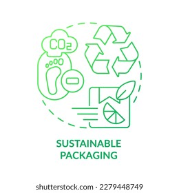 Sustainable packaging green gradient concept icon. Recycled materials. Reduce carbon footprint abstract idea thin line illustration. Isolated outline drawing. Myriad Pro-Bold font used