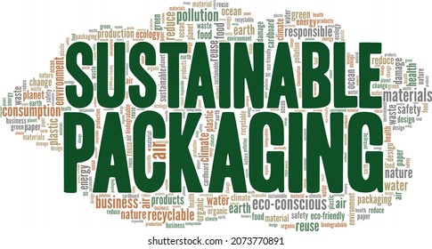 Sustainable packaging vector illustration word cloud isolated on white background.