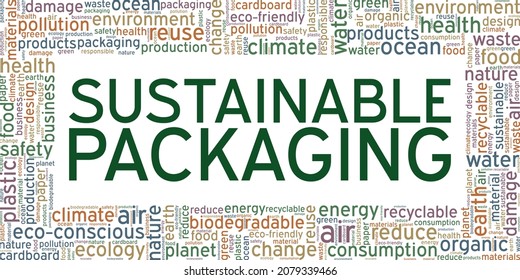 Sustainable packaging vector illustration word cloud isolated on white background.