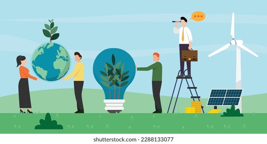 Sustainable - People care about planet ecology protect nature and ecology world earth day 2d vector illustration concept for banner, website, illustration, landing page, flyer, etc.