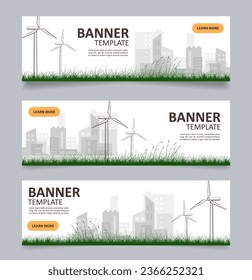 Plantilla de diseño de banner web de energía sostenible para la ciudad. Volante vectorial con espacio de texto. Cartel publicitario con espacio de copia personalizado. Afiche para anuncios que se puede imprimir. Fuentes ariales, calibri utilizadas