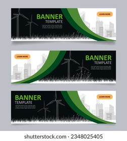 Sustainable power production web banner design template. Vector flyer with text space. Advertising placard with customized copyspace. Printable poster for ads. Arial, Calibri fonts used