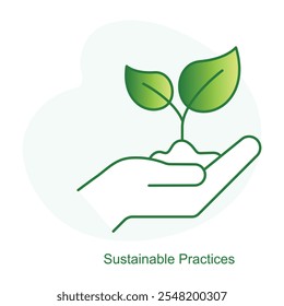 Sustainable Practices Icon – Two Leaves Growing in a Hand to Represent Responsible Agricultural Practices.