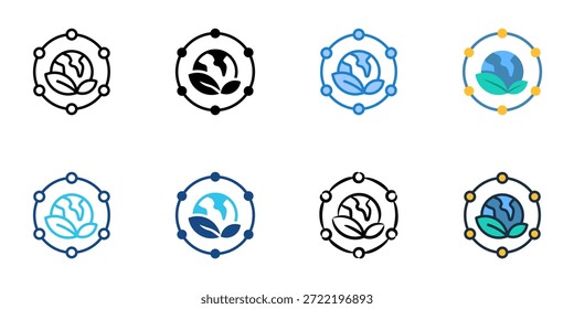 Sustainable practices icons set multiple style collection. Editable stroke 

