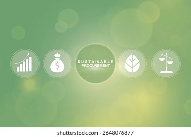 Contratos Públicos Sustentáveis Cinco Ícones De Círculo Verde. Origem ética. Práticas empresariais ecológicas. Responsabilidade social das empresas e gestão ética da cadeia de abastecimento. Ilustração vetorial