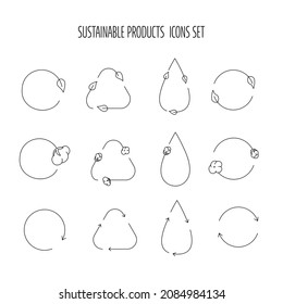 Sustainable product, fabric icon set for eco friendly, natural fabric product, clothing and food packaging. Vector stock illustration isolated on white background for design label set. EPS10