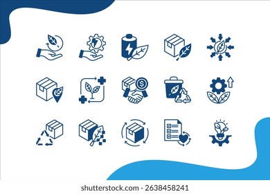 Sustainable product icon set with eco friendly, renewable, biodegradable, organic, energy efficiency and recyclable.