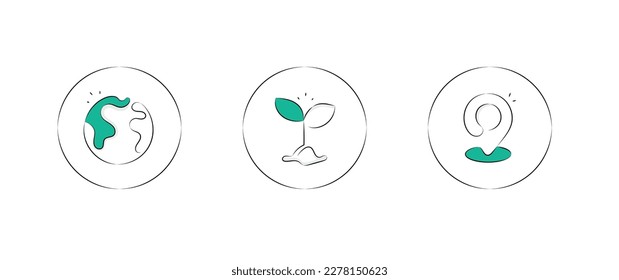 Sustainable product Icons: Eco-Friendly, Plant-Based, and Locally Produced. Green editable stroke Icons.
