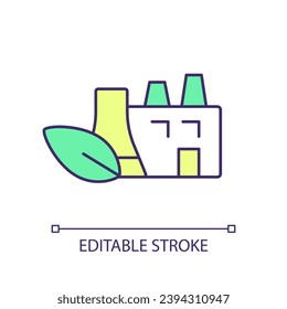 Sustainable production RGB color icon. Eco friendly manufacturing. Non polluting. Responsible consumption. Renewable energy. Isolated vector illustration. Simple filled line drawing. Editable stroke