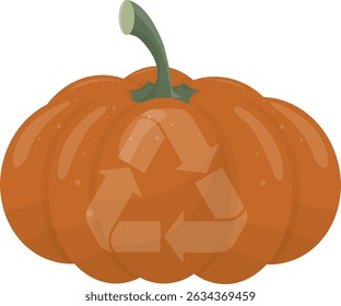 Sustainable Pumpkin with Recycling Symbol isolated on transparent background. Eco-friendly autumn themes and sustainable harvest concepts. Eco-friendly halloween concept. Vector illustration