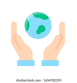 sustainable or recycle related hands with world globe or save global warming vector in flat style