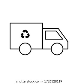 sustainable or recycle related recycle triangle on truck vector in lineal style