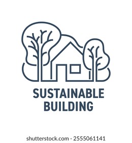 Sustainable residential Building logo template - houses designed to be environmentally buildings, utilize sustainably sourced and using eco-friendly technologies. In flat style, bold outline