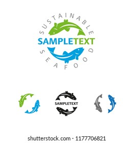 Sustainable Seafood Or Fishing Business Company Vector Logo Template. Sample Text On Separate Layer. Global Colors. Multiple Versions.