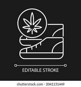 Sustainable shoes white linear icon for dark theme. Eco friendly footwear. Organic hemp fibers. Thin line customizable illustration. Isolated vector contour symbol for night mode. Editable stroke