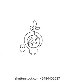 Sustainable  single line art, continuous one line drawing of  Isolated outline vector art
