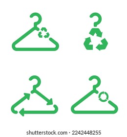 Sustainable slow fashion vector illustration. Green recycling sign on clothes hanger. Caring for nature environment. Waste recycling reduce. Sustainable using. Waste sorting reuse. Eco green thinking