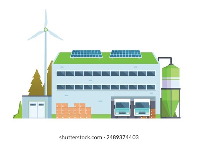 Sustainable Smart Green Factory building illustration, vector elements for city and industry illustration. flat style and front view