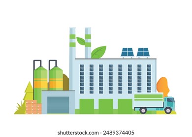 Ilustración de construcción de fábrica verde inteligente sostenible, Elementos de Vector para la ilustración de la ciudad y la industria.