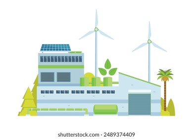 Ilustración de construcción de fábrica verde inteligente sostenible, Elementos de Vector para la ilustración de la ciudad y la industria.