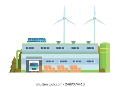 Sustainable Smart Green Factory building illustration, vector elements for city and industry illustration. flat style and front view