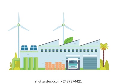 Ilustración de construcción de fábrica verde inteligente sostenible, Elementos de Vector para la ilustración de la ciudad y la industria.