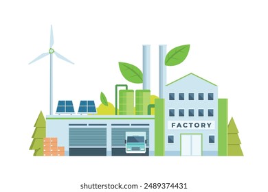 Ilustración de construcción de fábrica verde inteligente sostenible, Elementos de Vector para la ilustración de la ciudad y la industria.