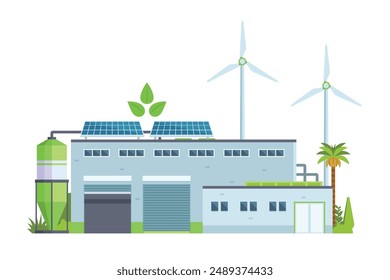 Sustainable Smart Green Factory building illustration, vector elements for city and industry illustration. flat style and front view