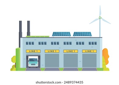 Sustainable Smart Green Factory building illustration, vector elements for city and industry illustration. flat style and front view