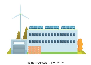 Sustainable Smart Green Factory building illustration, vector elements for city and industry illustration. flat style and front view