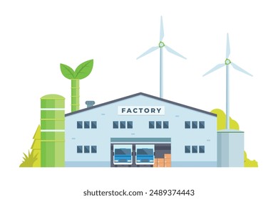 Sustainable Smart Green Factory building illustration, vector elements for city and industry illustration. flat style and front view