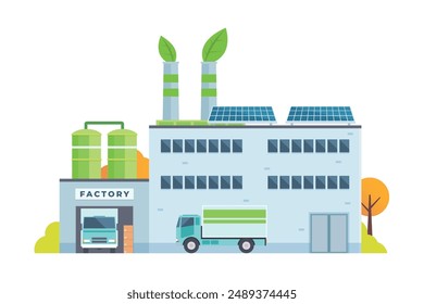 Sustainable Smart Green Factory building illustration, vector elements for city and industry illustration. flat style and front view