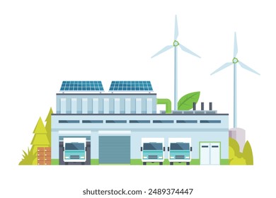 Sustainable Smart Green Factory building illustration, vector elements for city and industry illustration. flat style and front view