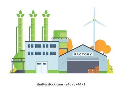 Ilustración de construcción de fábrica verde inteligente sostenible, Elementos de Vector para la ilustración de la ciudad y la industria.