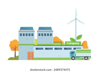 Sustainable Smart Green Factory building illustration, vector elements for city and industry illustration. flat style and front view