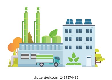 Sustainable Smart Green Factory building illustration, vector elements for city and industry illustration. flat style and front view
