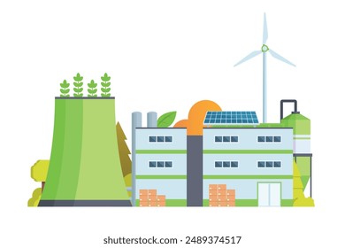 Sustainable Smart Green Factory building illustration, vector elements for city and industry illustration. flat style and front view