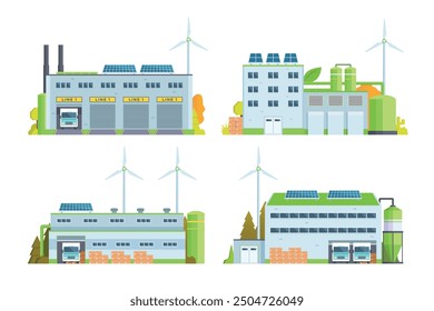 Sustainable Smart Green Factory building illustration, vector elements for city and industry illustration. flat style and front view